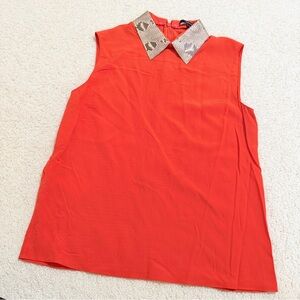 Gucci 100% Silk Sleeveless Orange Top with 100% Python Leather Collar - NWOT